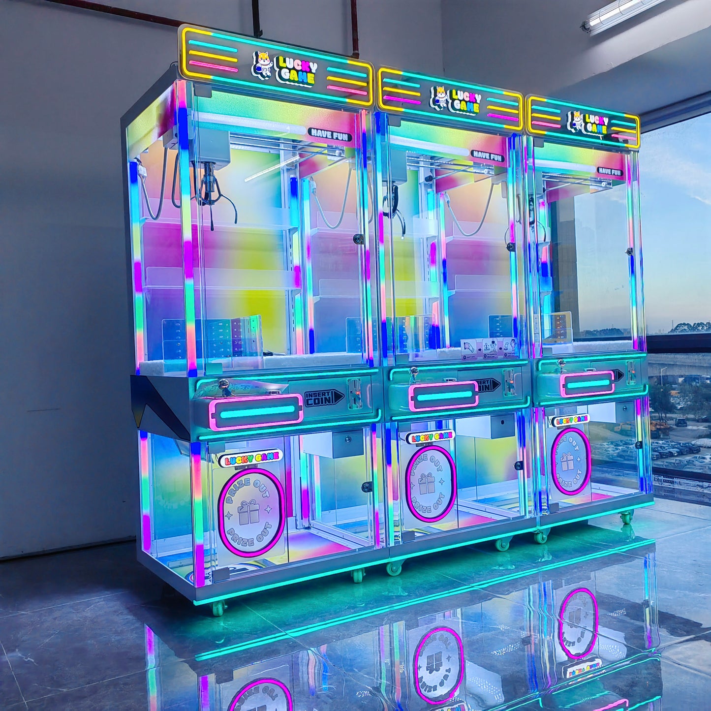 Lucky Game Rainbow LED Claw Machine – Eye-Catching Prize Machine for Kids and Events