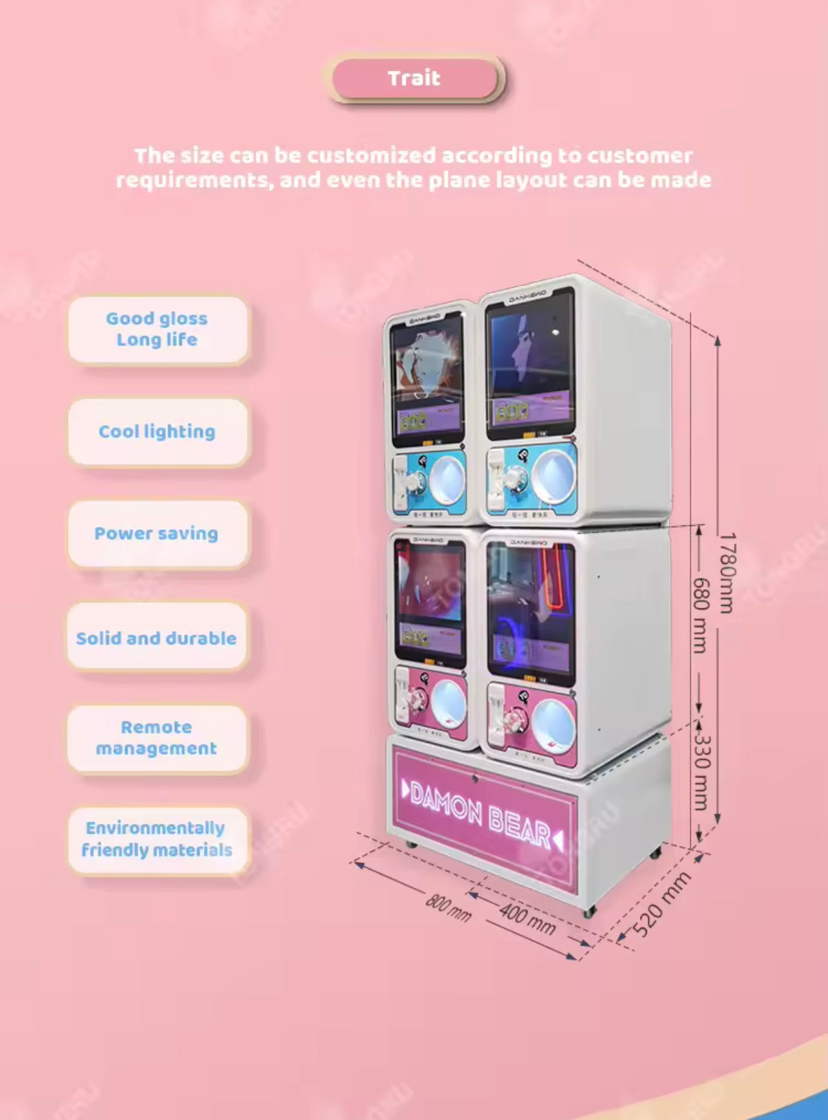 Wholesale LCD video USB mini coin operated gashapon machine toy capsule gumball machine pink candy vending machine for kid