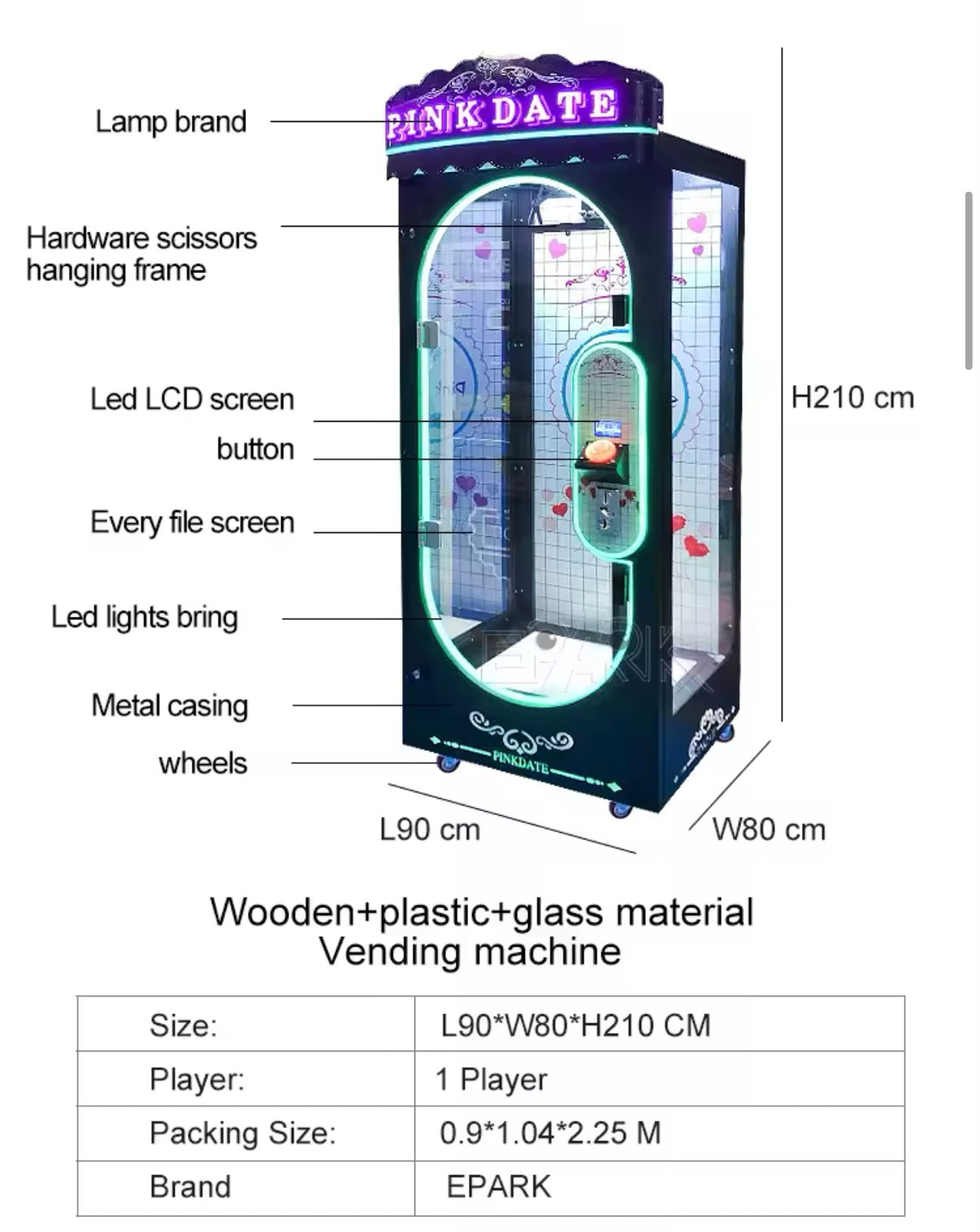 Coin Operated Arcade Pink Date Cut Your Prize Machine Claw Gift Game Machine Toy Vending Claw Machine