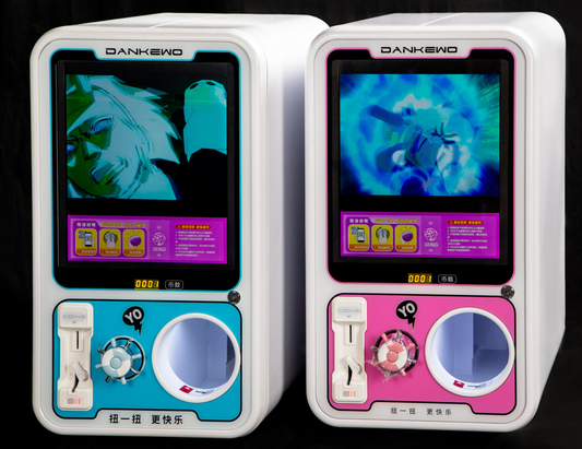 Wholesale LCD video USB mini coin operated gashapon machine toy capsule gumball machine pink candy vending machine for kid