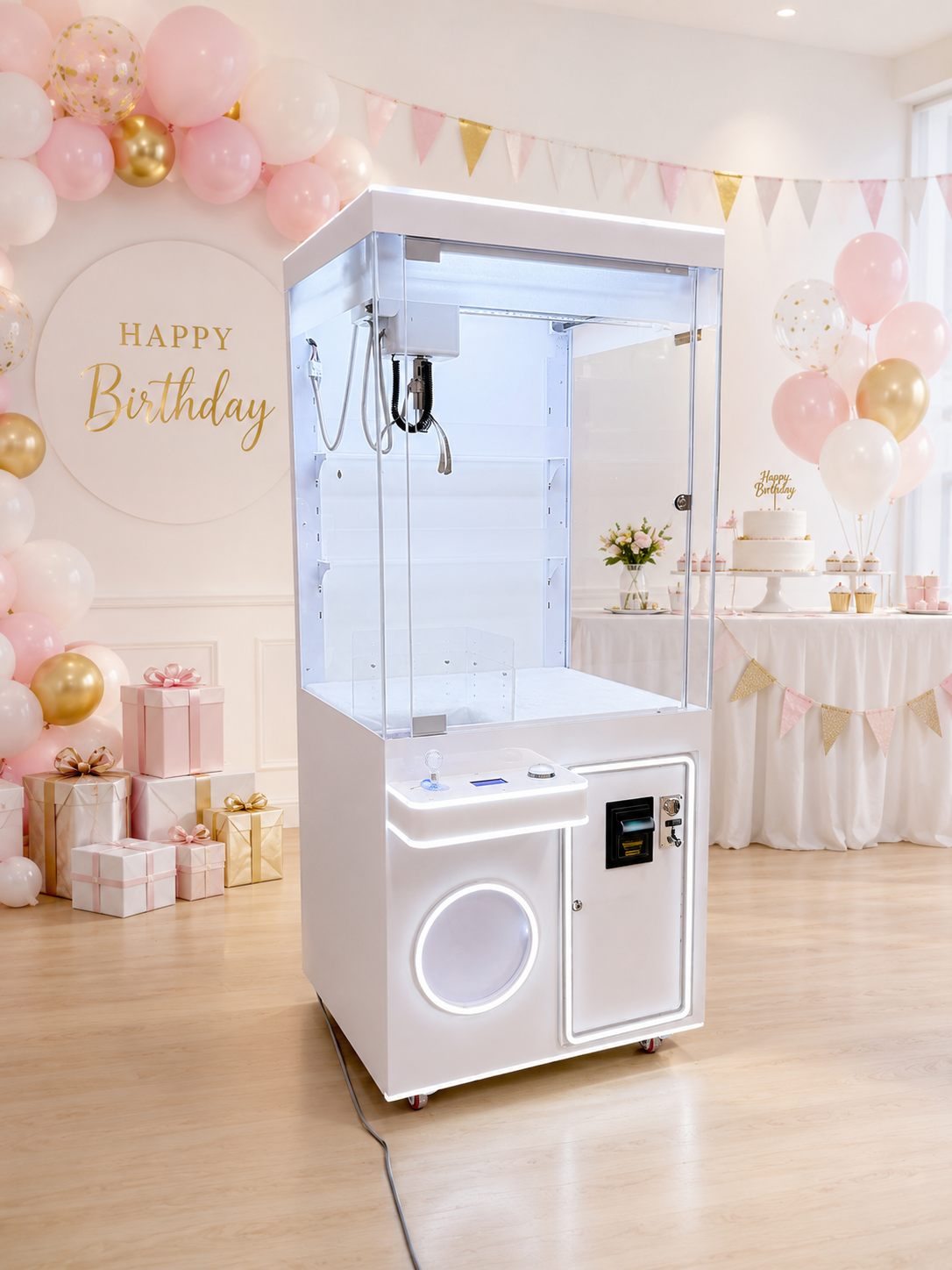 Modern White Commercial Claw Machine Customizable Arcade Crane Machine with LED Lights