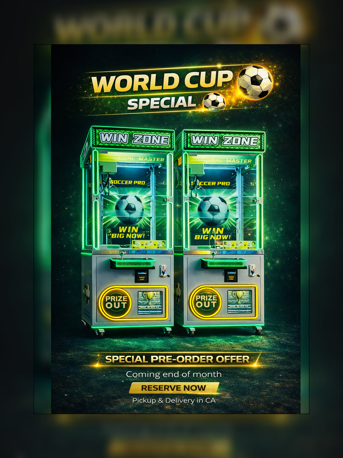 World Cup Soccer Prize Machine Commercial Arcade Claw Game with LED Lights and Jackpot Feature