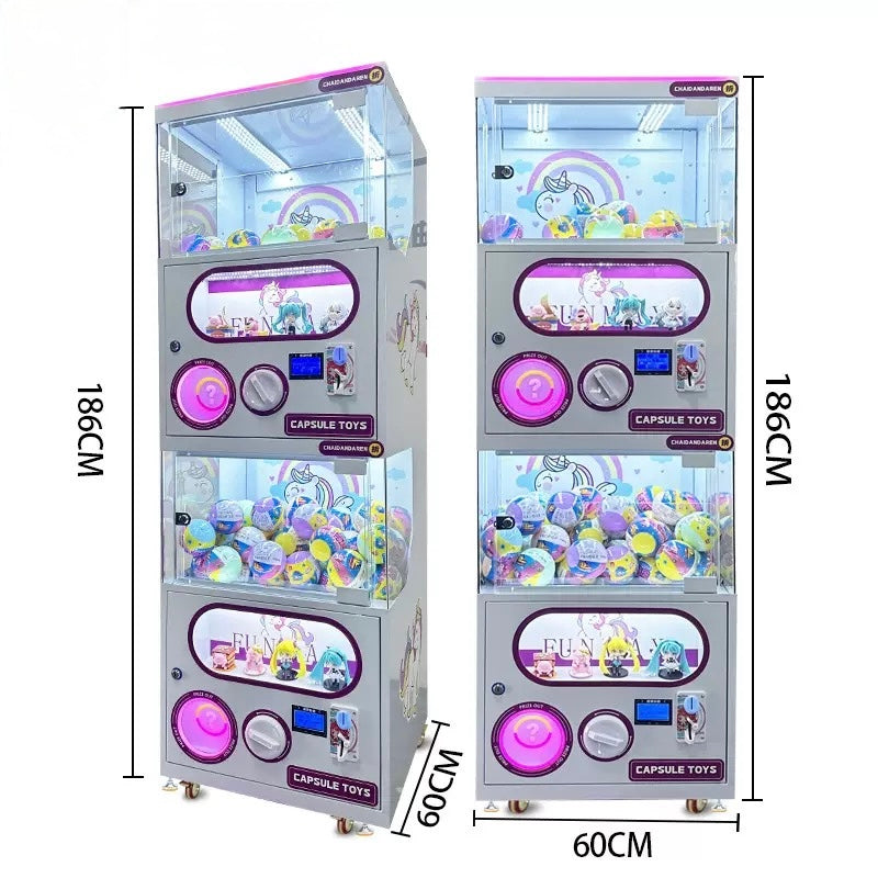 Double Layer Capsule Toy Vending Machine Gashapon Style with LED & Token Operation