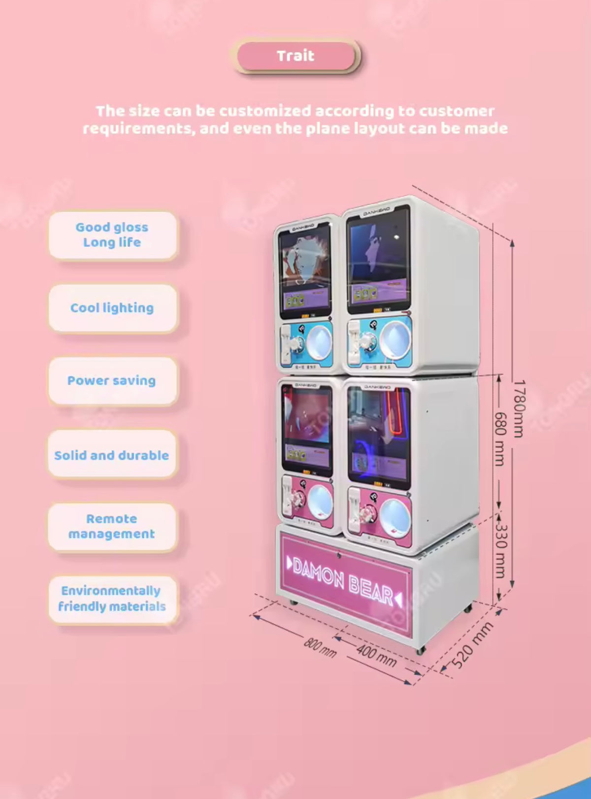 Wholesale LCD video USB mini coin operated gashapon machine toy capsule gumball machine pink candy vending machine for kid
