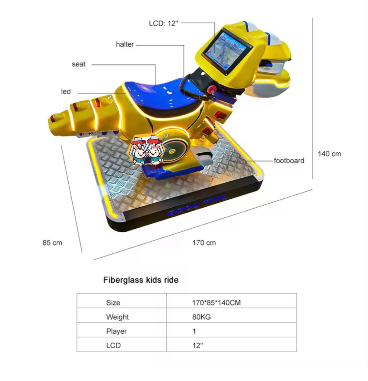Dino Kiddie Ride Machine – Coin Operated Amusement Ride for Kids (LED + Music)