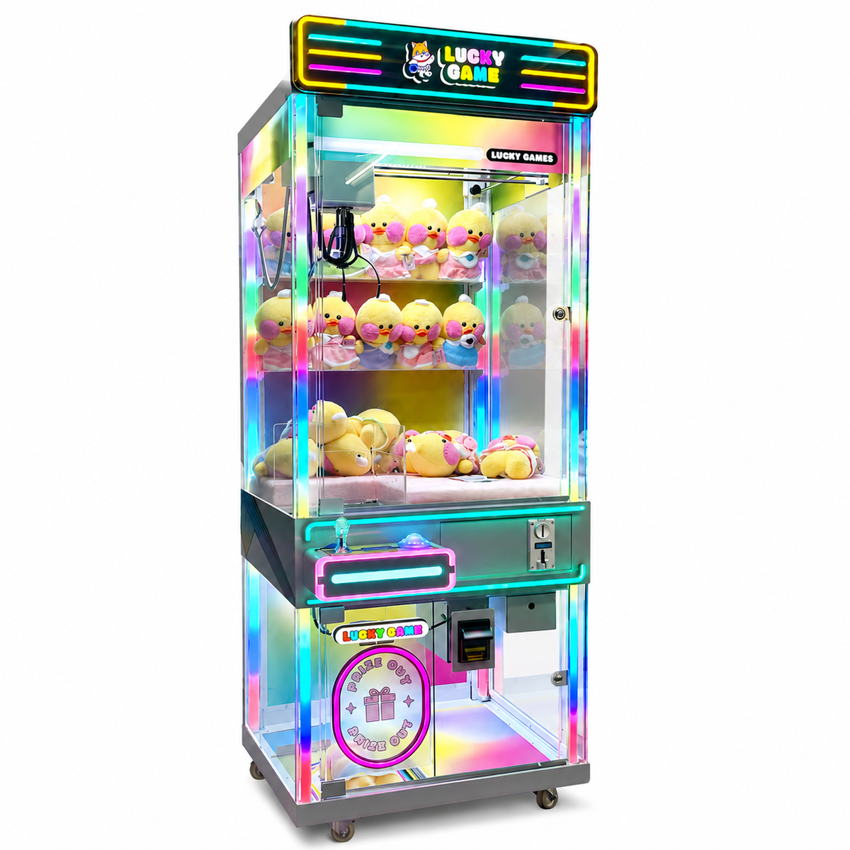 Premium Rainbow LED Claw Machine 360° Surround Lights with Coin and Bill Acceptor