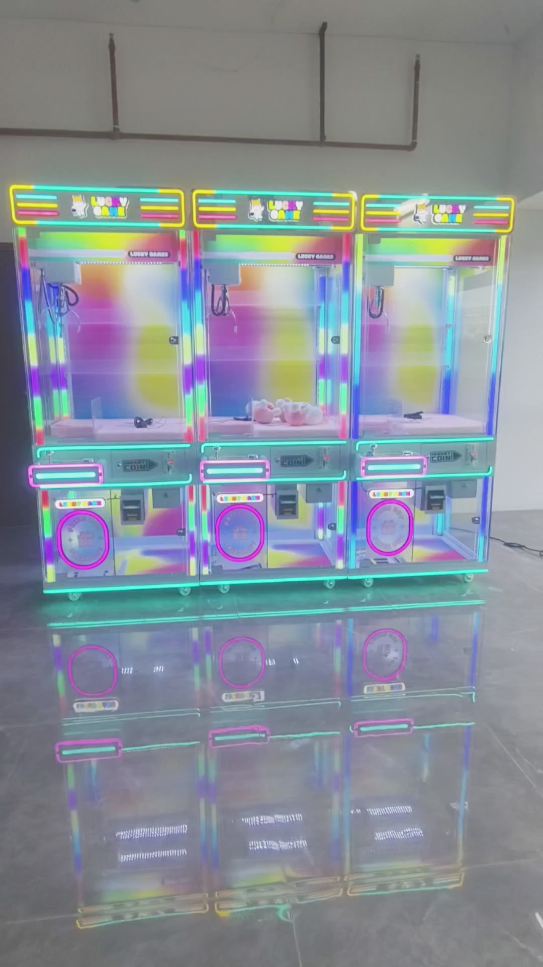 Premium Rainbow LED Claw Machine 360° Surround Lights with Coin and Bill Acceptor